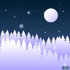 Winter landscape background. White pine skyline and night sky