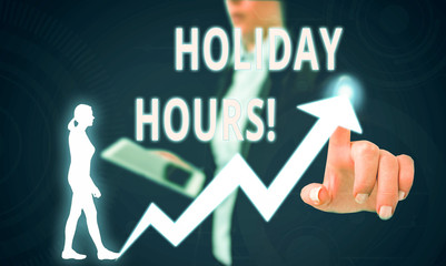 Text sign showing Holiday Hours. Business photo text Overtime work on for employees under flexible...