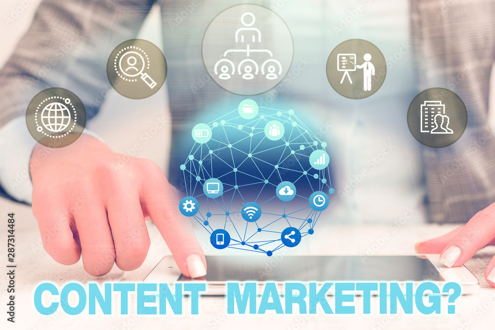 Aufkleber text sign showing content marketing question. business photo text involves creation and sharing of o