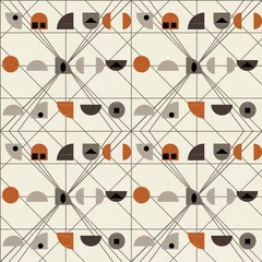 Deurstickers Jaren 50 Abstract geometrisch vector naadloos patroon geïnspireerd door moderne stoffen uit het midden van de eeuw.