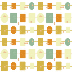 Nahtloses Muster des abstrakten geometrischen Vektors, inspiriert von modernen Stoffen der Mitte des Jahrhunderts. Einfache Formen und Linien in Retro-Pastellfarben. Die Schnittmaske wird für die einfache Bearbeitung verwendet. EPS-10-Vektor.