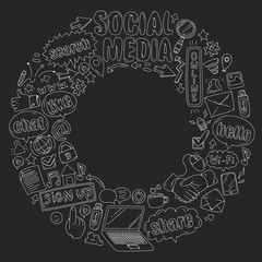 Social media, business, management vector icons. Internet marketing, communications.