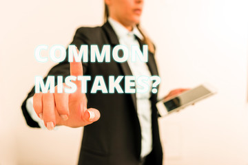 Conceptual hand writing showing Common Mistakes question. Concept meaning repeat act or judgement...