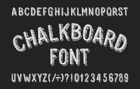 Chalk alphabet font. Hand drawn messy letters and numbers. Stock vector typescript.