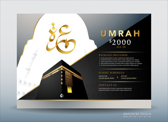 Hajj or Umrah template, banner, flyer, brochure, background vector illustration. Split layer of text and background