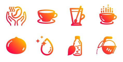 Fototapeta na wymiar Macadamia nut, Water drop and Tea mug line icons set. Coffee, Water bottle and Coffee cup signs. Espresso symbol. Vegetarian food, Crystal aqua. Food and drink set. Vector