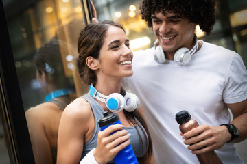 Young fit couple have training in urban enviroment at sunny day