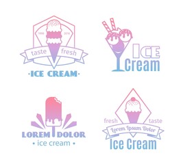 White ice cream logos for bakery, shop, menu, vector illustration