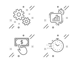 Payment click, Statistics timer and Work line icons set. Timer sign. Financial transfer, Growth chart, Settings. Deadline management. Education set. Line payment click outline icon. Vector
