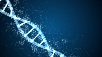 Abstract animation of digital DNA construction. Science animation. Conceptual design of genetics information.
