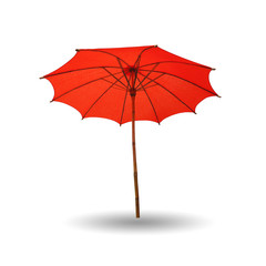 Colorful umbrella handmade of fabric. Isolated on white background. This has clipping path.       