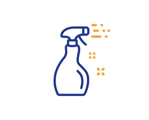 Washing liquid or Cleanser symbol. Cleaning spray line icon. Housekeeping equipment sign. Colorful outline concept. Blue and orange thin line cleaning spray icon. Vector