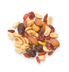 Mix of various nuts and raisins.