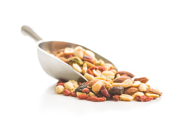 Mix of various nuts and raisins.