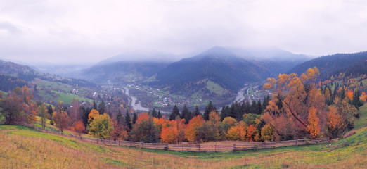 Carpatian mountains at the fog