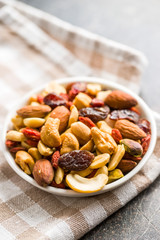 Mix of various nuts and raisins