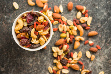 Mix of various nuts and raisins