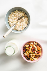 Mix of various nuts, raisins and oatmeal.