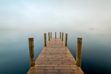 Naklejka premium Ashness Gate Jetty in the morning mist, Lake District