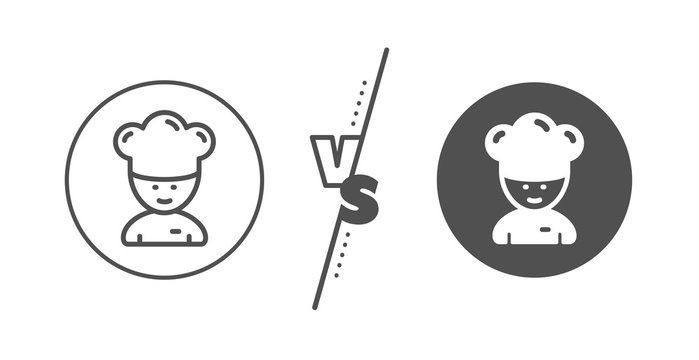 Sous-chef sign. Versus concept. Cooking chef line icon. Food preparation symbol. Line vs classic cooking chef icon. Vector
