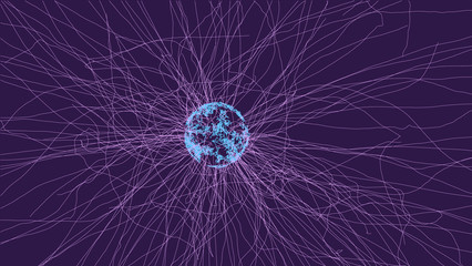 Abstract globe of curved lines. Energy concept. 3d Vector illustration.