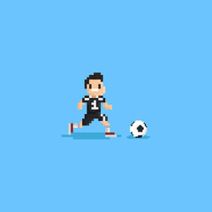 Pixel soccer player runing after ball.8bit character.