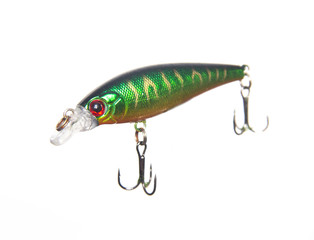 Fishing bait tackle and baubles for fishing on a white background, ISOLATE, wobbler