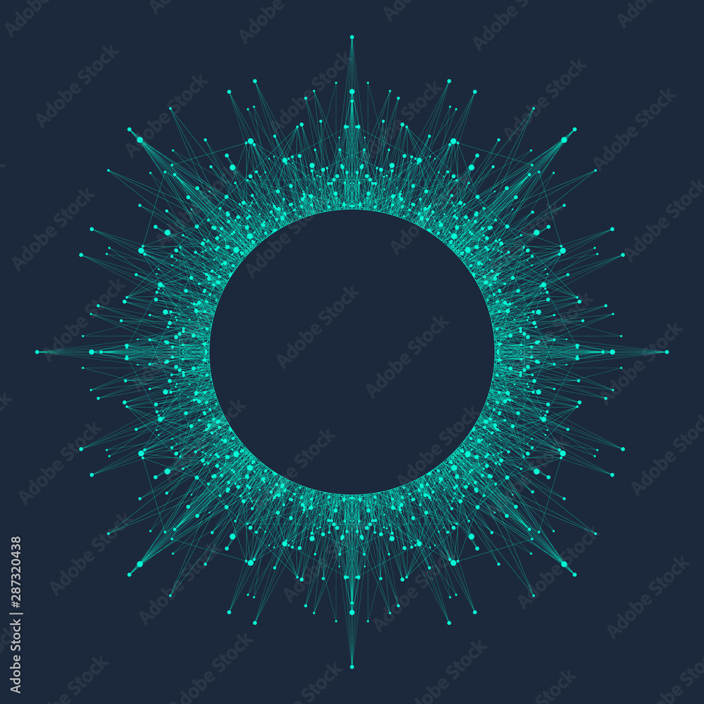 Aufkleber Quantum computing technology concept. Deep learning artificial intelligence. Big data algorithms visualization for business, science, technology. Waves flow, dots, lines. Quantum vector illustration