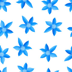 Fototapeta na wymiar Blue flower seamless pattern isolated on white. Hand drawn illustration of blue gouache on white paper. Can be used for postcards, packaging, banner, web background.