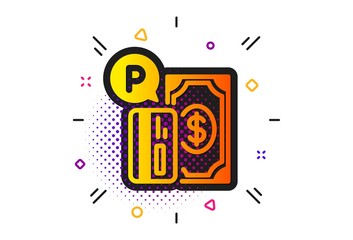 Paid car park sign. Halftone circles pattern. Parking payment icon. Transport place symbol. Classic flat parking payment icon. Vector