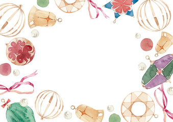 クリスマスオーナメント 背景 フレーム 水彩 イラスト