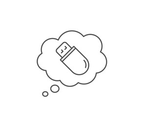 Usb stick line icon. Chat bubble design. Computer memory component sign. Data storage symbol. Outline concept. Thin line usb stick icon. Vector