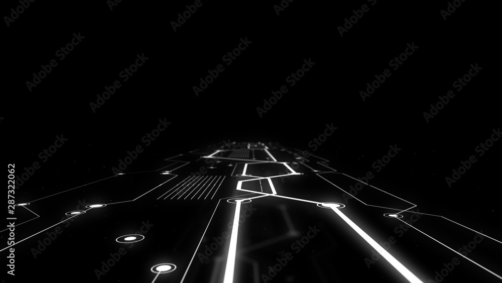Poster surreal view at endless electronic road in outer space.