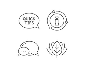 Quick tips line icon. Chat bubble, info sign elements. Helpful tricks speech bubble sign. Linear quickstart guide outline icon. Information bubble. Vector