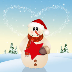 snowman in winter landscape