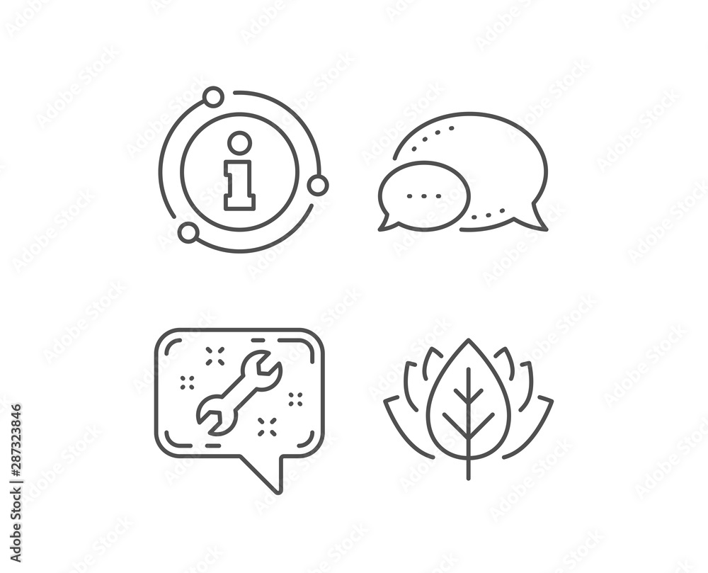 Poster spanner tool line icon. chat bubble, info sign elements. repair service chat sign. fix instruments s