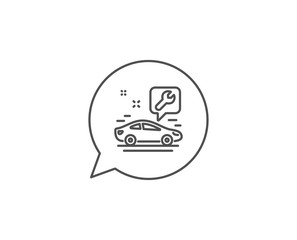 Spanner tool line icon. Chat bubble design. Car repair service sign. Fix instruments symbol. Outline concept. Thin line car service icon. Vector
