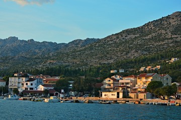 Croatia-view of a the harbor in town Starigrad at sunset