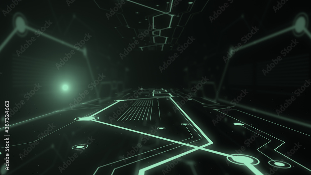 Poster highway tunnel in illuminating network design in black and white style.
