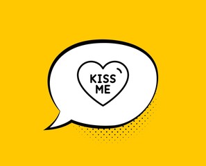 Kiss me line icon. Comic speech bubble. Sweet heart sign. Valentine day love symbol. Yellow background with chat bubble. Kiss me icon. Colorful banner. Vector