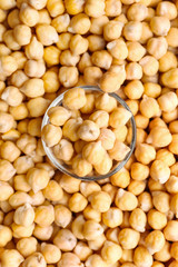 Bowl on many raw chickpea