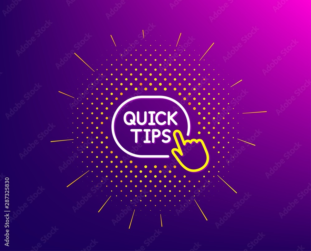 Aufkleber quick tips click line icon. halftone pattern. helpful tricks sign. gradient background. quick tips l