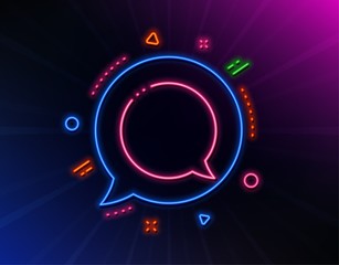 Speech bubble line icon. Neon laser lights. Chat sign. Social media message symbol. Glow laser speech bubble. Neon lights chat bubble. Banner badge with speech bubble icon. Vector