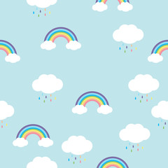 rainbow with  rain drops  seamless pattern