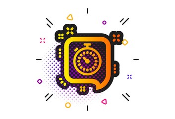 Time or clock in speech bubble sign. Halftone circles pattern. Timer icon. Classic flat timer icon. Vector