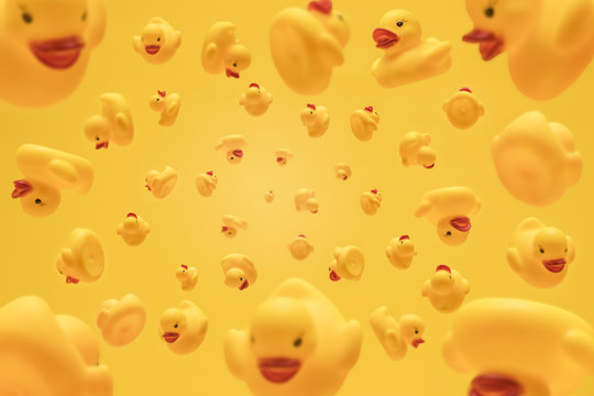 Yellow floating bath ducks background