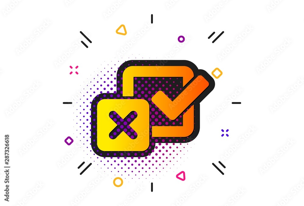 Poster survey choice sign. halftone circles pattern. checkbox icon. business review symbol. classic flat ch