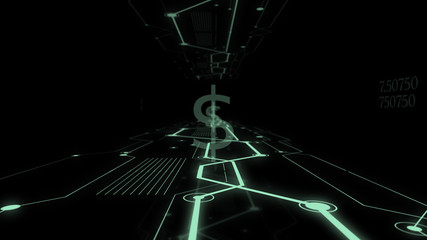 Dollar icon floating over illuminating panel.