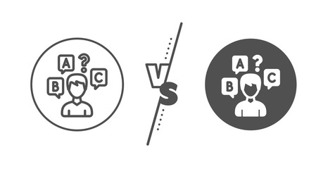 Select answer sign. Versus concept. Quiz test line icon. Business interview symbol. Line vs classic quiz test icon. Vector