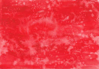 Red Hand drawn watercolor background. Thick, saturated paint is layered on white paper. Can be used for postcards, collage, web background, banner.